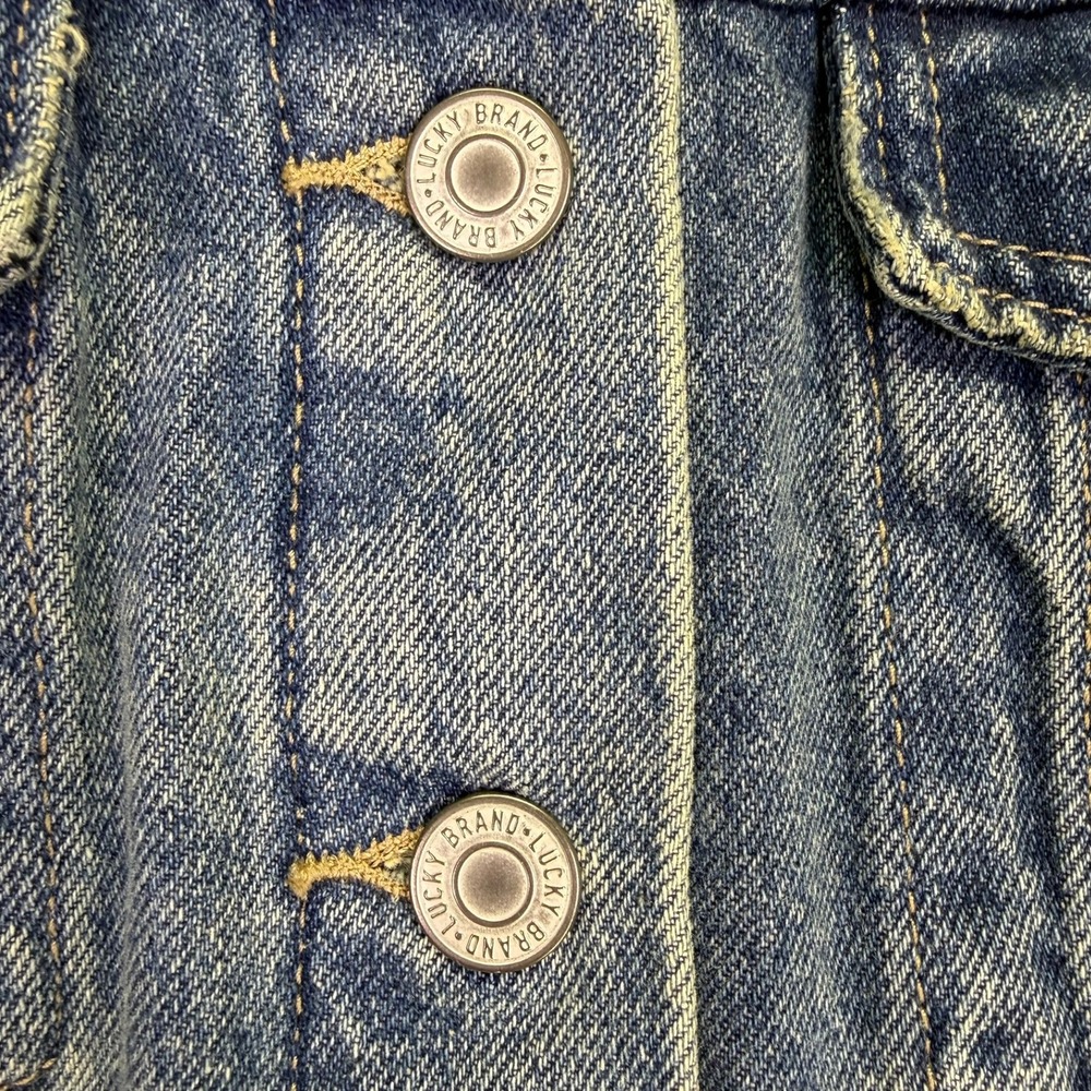 Lucky Brand Embroidered Denim Trucker Jacket Women's Size M Floral Star Boho‎ - Picture 3 of 15